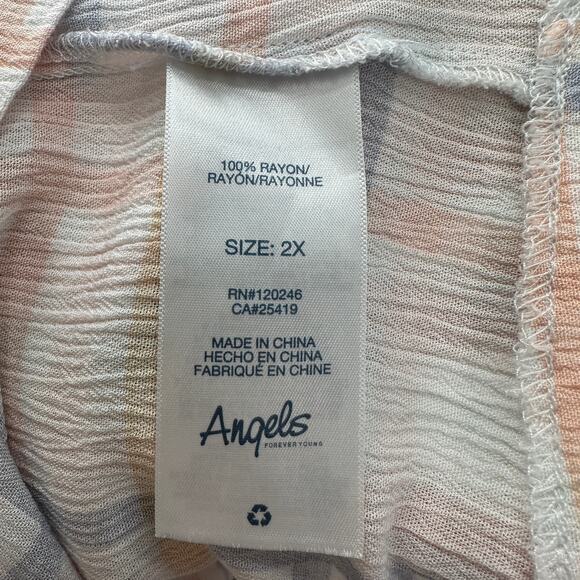 Angels Forever Young Blouse WMNS 2X Checkered Button Up Cream Pink Square Neck - Picture 6 of 7